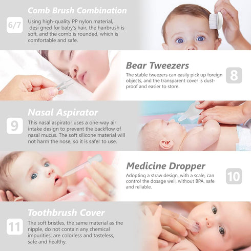 15 1 Set 01 Baby Grooming Kit, in Portable Baby Safety Care with Hair Brush Comb Nail Clipper Nasal Aspirator etc