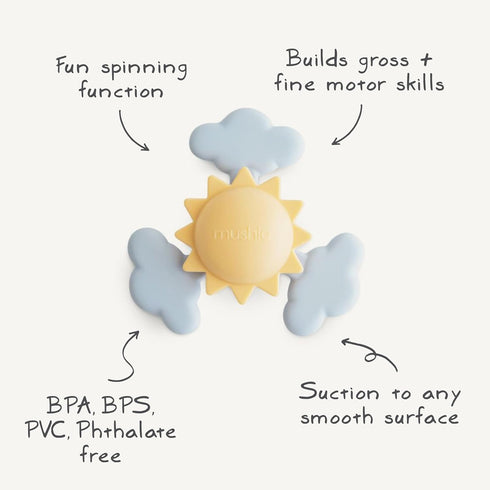 mushie Sunshine Suction Spinner Toy, Toddler Sensory Bath & Play Toy