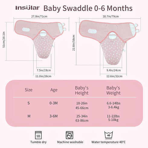 Set 3 Pack, Small(0-3Month) insular Baby Swaddle Wrap, Swaddle Blanket for Newborn and Infant, Adjustable Swaddling