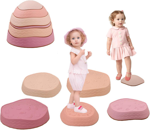 6Pcs Non-Slip Balance Stepping Stones for Kids, Toddler Jumping Stepping Stones for Indoor or Outdoor Play