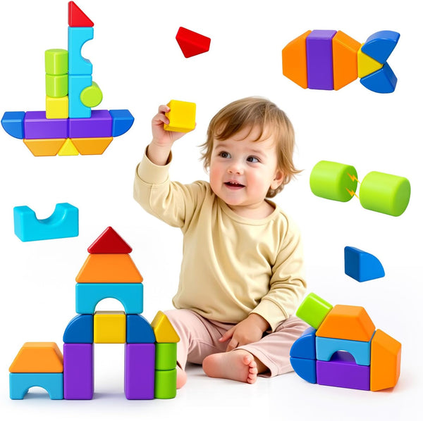 Pairez Toys Magnetic Blocks, Large Building Blocks for Toddlers 1-3, Multi-Shape 3D