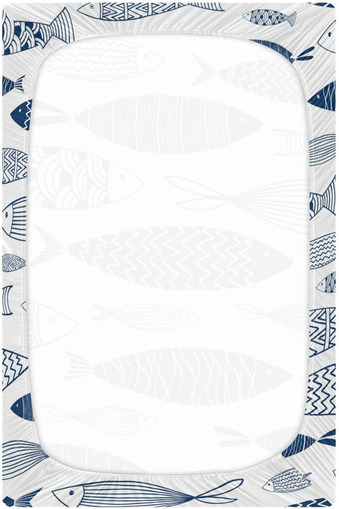 Set, Fitted Crib Sheets for Boys Girls, Soft Breathable Comfortable Ornamental Fish Pattern Baby Sheet Crib Sheets Fits