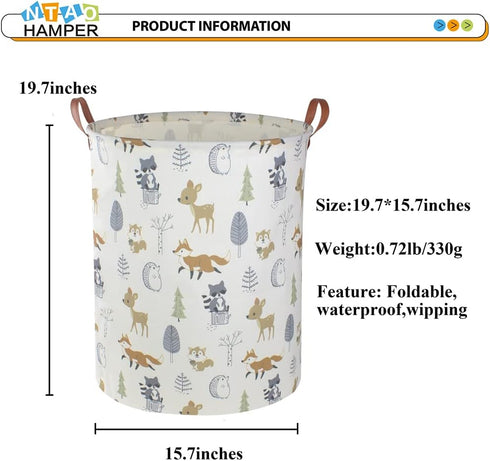 Baby Laundry Hamper, Kids Laundry Basket, Waterproof Storage Bin for Clothes Organizer, Toys Box, Room Decor (Animal)