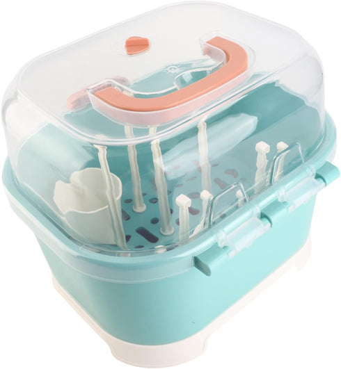 Compact Green Baby Bottle Drying Rack with Cover - Perfect for Home & Travel