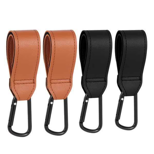 4pcs Stroller Hooks - Pushchair Clips, Multifunctional Hooks for Bags, Bike Car Storage (Brown Black)