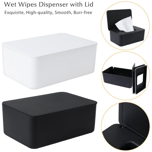 MIKIMIQI 2 Pack Wet Wipes Storage Box, Wipes Dispenser Holder Tissue Storage Boxes Case with Lid Diaper Wipes Dispenser