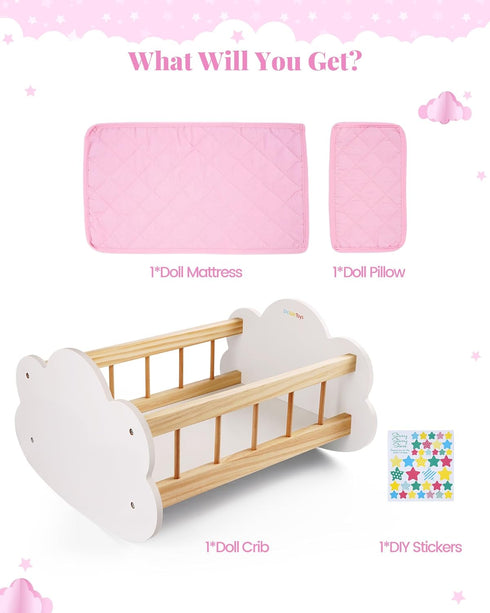 12-16 Inches BABESIDE Wooden Baby Dolls Bed for Doll, Rocking Babys Doll Crib, Sleep Bed, Baby Dolls Accessories