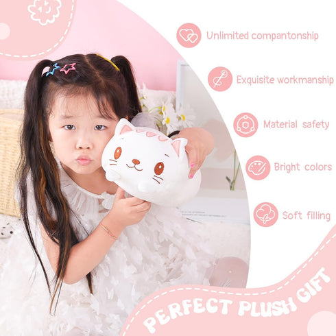 AIXINI 8 inch Cute White Cat Plush Stuffed Animal - Cylindrical Body Pillow, Super Soft Cartoon Hugging Toy