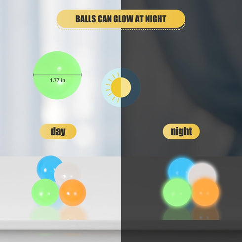 FauKait 4pack-1.8in Dream Balls,Glow in The Dark Sticky Balls That Stick to The Ceiling,Stress Balls for Kids