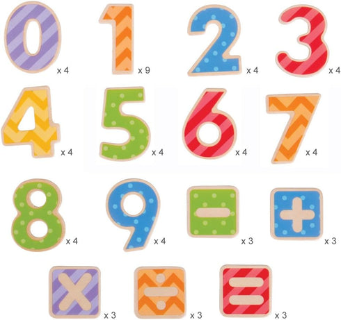 Bigjigs Toys Colourful Educational Wooden Magnetic Numbers and Symbols