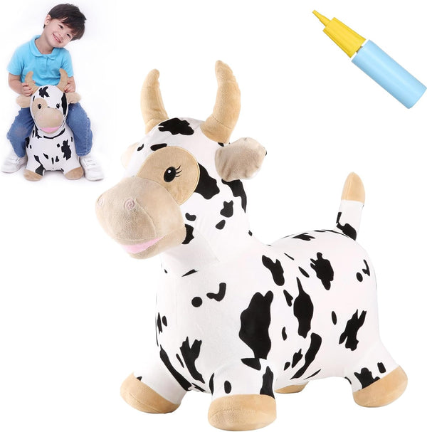 INPANY Bouncy Cow Farm Animal Hopper Toys, Inflatable Jumping Bull for 2-4 Year Olds, Indoor Outdoor Gifts