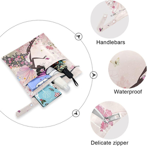 Gravopti Set 2, Flower Angel Butterfly Wet Dry Bags of Reusable Waterproof Organizer with Zipper Pockets for Baby