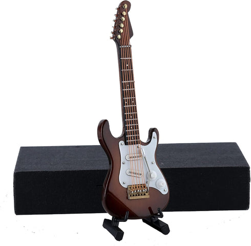Dselvgvu Wooden Miniature Electric Guitar with Stand and Case Mini Musical Instrument Electric