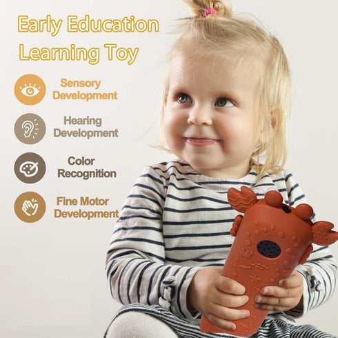 Baby TV Remote Control Toy - Cute Crab Soft Silicone Cover Teething Toy, Realistic Musical Remote Control for Toddlers