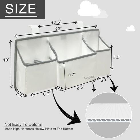 Hanging Baby Diaper Caddy, 3-in-1 Organizer Holder for Baby Crib, Nursery Diaper Stacker Storage for Crib, Changing