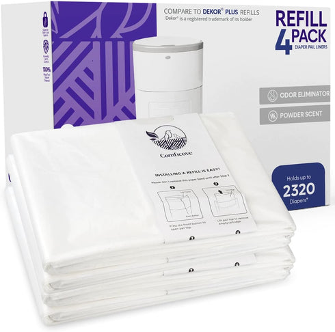 4 Pack COMFICOVE Refills Compatible with DEKOR PLUS Diaper Pails | | Extra Thick Diaper Pail Refill Liners | Fresh