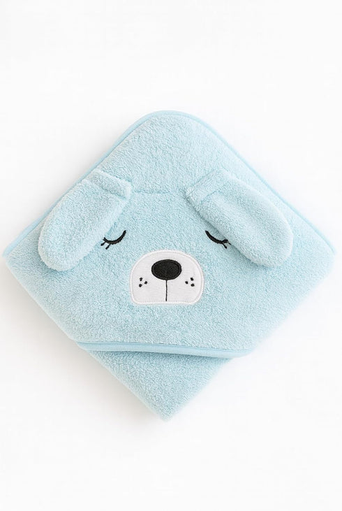 Generic Set (2-Pack) Set) My Tiny Nugget Hooded Baby Bath Towel Soft & Absorbent | Blue & White | Cute Animal Hood |