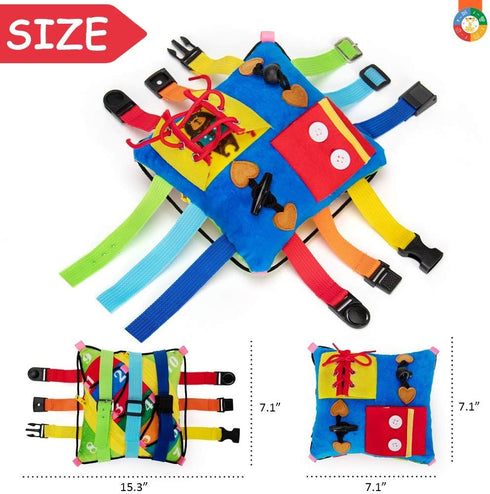 teytoy Sensory Buckle Pillow Toys for Toddlers, Montessori Fidgets, Travel Toys 1-3, Learning Fine Motor Skills &