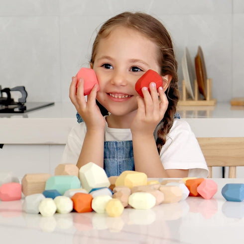 BESTAMTOY 36 PCS Wooden Sorting Stacking Rocks | Sensory Toddler Montessori Toys for Kids 3-6 Years