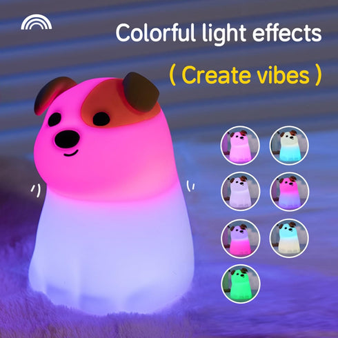 Dog Night Light with Timer - Warm Light Touch Control Bedside Lamp, Squishy Soft Silicone Cute Puppy Nightlight
