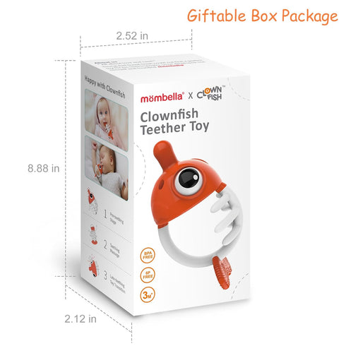 Mombella Clownfish Baby Teether Toys, Safe Soft Silicone Infant Teethers with Clip for Babies 0-12 Months, Fun Gift