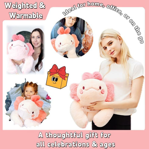 uoozii 20" 4 | Pounds Pink Axolotl Weighted Stuffed Animals with Unscented Microwave Heating Pad Inside, Cute Coolable