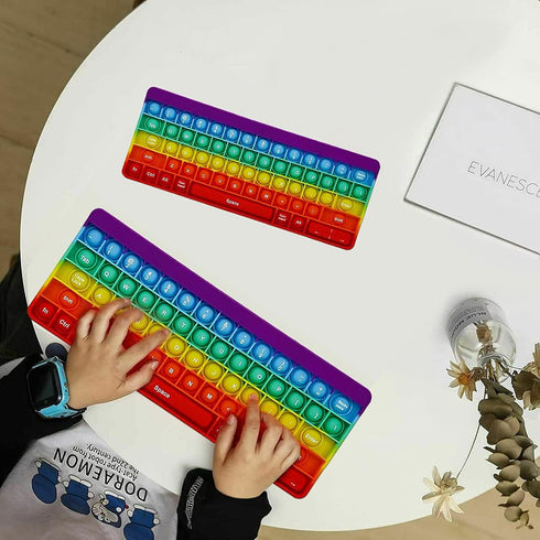 Push Toy Pop Bubble Fidget Sensory Toys, Rainbow Keyboard Shape Silicone Popper Toy for Kids Anxiety Relief