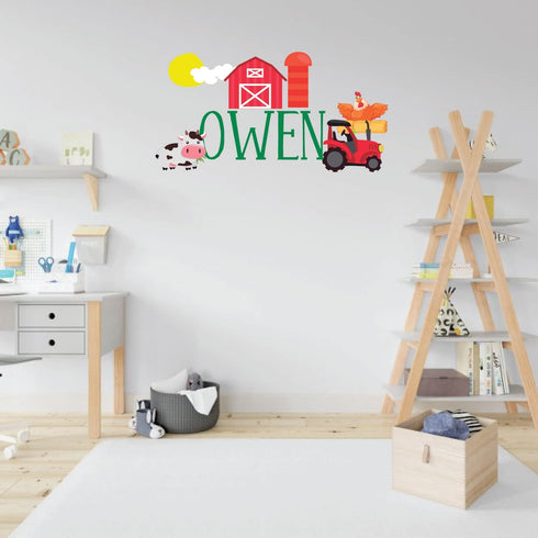 Barn Tree and Tractor Personalized Name Nursery Wall Decal Vinyl Sticker for Custom Kids Room Décor