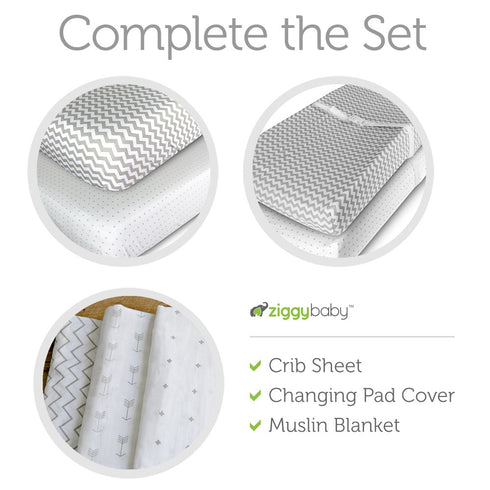 (2 Pack) Ziggy Baby Changing Pad Cover, Cradle Bassinet Sheets Jersey Cotton (Grey/White)