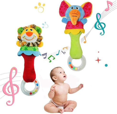 Baby Soft Rattles Shaker - Infant Developmental Hand Grip Toys, Cute Stuffed Animal with Sound (2 Pack, 3-12 Months)