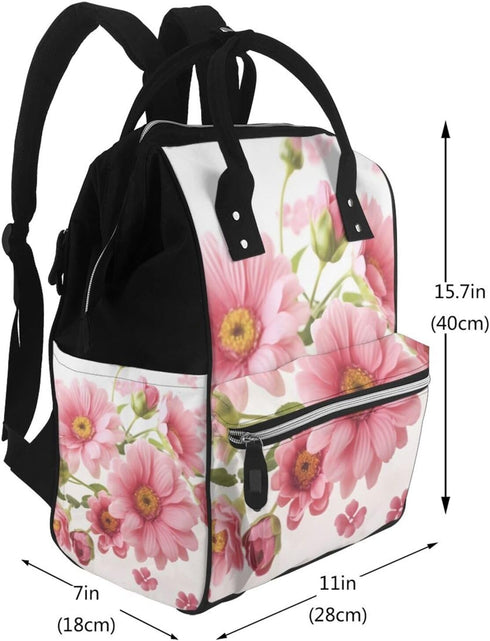 FHEDVBN Backpack Mummy Backpacks Daypack Pink Flowers Diaper Bag for Women Multifunction Waterproof for Mom Dad, Large