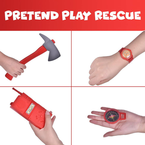 10 PCs Fireman Gear Firefighter Costume Role Play Toy Accessories Set with Helmet and Tools for Kids