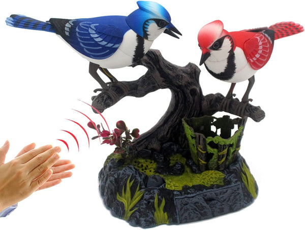 Tipmant Simulation Electric Birds Toy, Voice Controlled Realistic Animal Pets for Office Home Decor, Blue