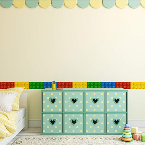 Building Blocks Wall Stickers, Skirting Board Wall Decals Art Decor for Kids Bedroom