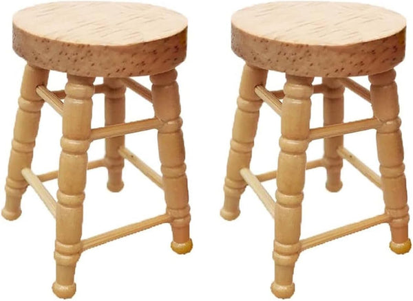Miniature Counter Stool Dollhouse Furniture, 2 PCS Wood Chair for Crafts, High Simulation Round Bar Stool