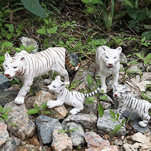 Gemini&Genius Realistic White Tiger Family Set with Cub, Safari Animal Figurines, Educational Playset for Kids