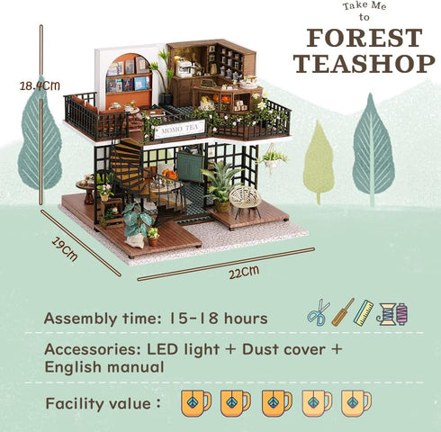 LannsoDIY Dollhouse Miniature Wooden Furniture Kit, Dust Proof Cover and Music Box, Handmade Wooden Dollhouse Toys