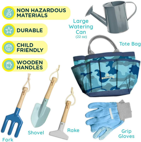 Set, Kinderific Gardening Tool Kit, for Kids, STEM, Includes Tote Bag, Spade, Watering Can, Rake, Fork, Trowel