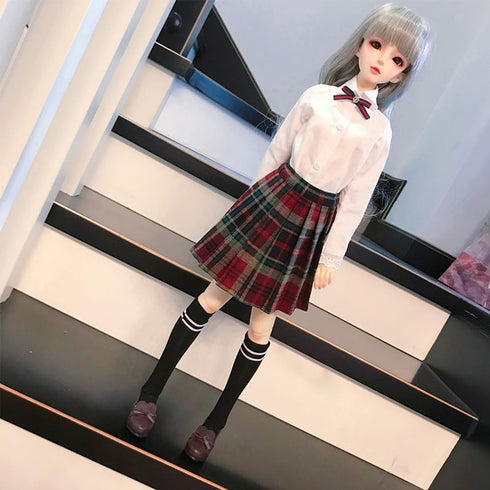 niannyyhouse 1/4 BJD Dolls Clothes Dark Blue Plaid School Uniform Blazer Outfit with Skirt and Socks (1/4BJD-Girl)