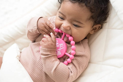 Bella Tunno Happy Teether for Girls – Soft & Easy Grip Baby Girl Teether Toy, Non-Toxic Silicone Ring to Soothe Gums