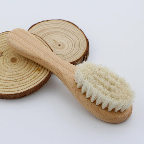 Sxett Infant Hair Brush Portable Wooden Handle Hair Brushes Caps Hair Comb Bath Soothing Brush For Newborns