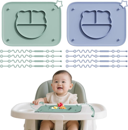 2 Pack Silicone Baby Placemats with Non-Slip Strong Suction Base and Anti-Drop