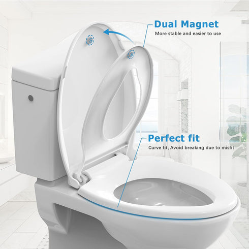 Hosslly 19" Elongated Toilet Seat with Built in Potty Training Seat, Potty Training Toilet Seat for Toddlers, Magnetic