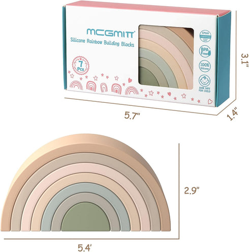 MCGMITT Rainbow Stacking Toy, 7 Layers Silicone Rainbow Stacker for Toddlers, Montessori Color Shape Matching Set