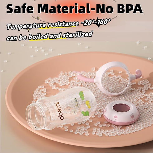 12+ Pink/1Pack/9oz Oberni Baby Bottles, Weighted Straw Toddler Milk Bottles with Non-Slip Handle, Size + Variable Fast