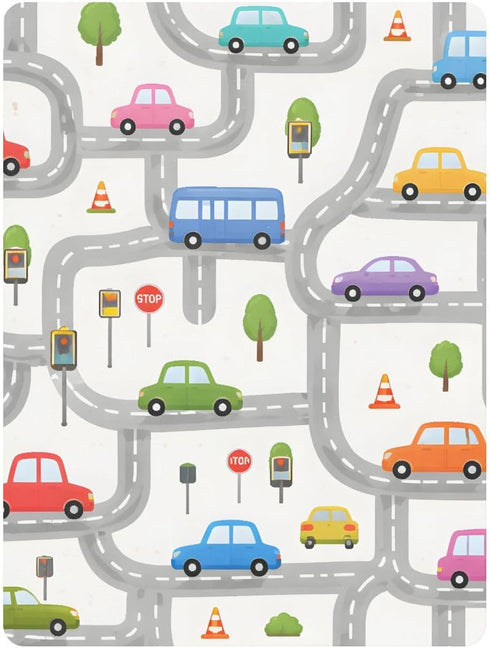 CZXW 52" 28" Cartoon Road Cars Crib Sheets Fitted x Natural Cotton Soft & Breathable for Baby Crib Mattress