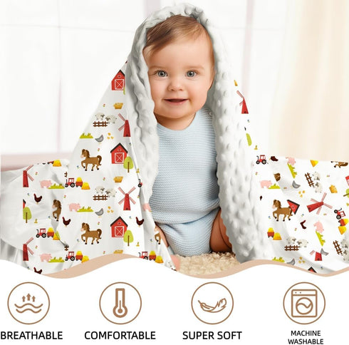Jola's House 2 Pack 30 40 Inch Farm Animal Baby Blankets Unisex Soft Nursery Double Layer Minky Blanket with Dotted