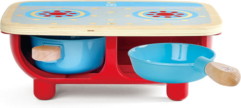 Set 6 Set, Playset Hape Toddler Kitchen | Wooden Piece Cooking Pretend Kitchen with Toy Stove, Frying Pan, Spoon