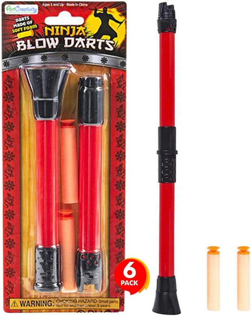 ArtCreativity Ninja Blow Darts Set of 6 - Blasters with 2 Darts Each, Ninja Toys for Kids, Halloween Costume