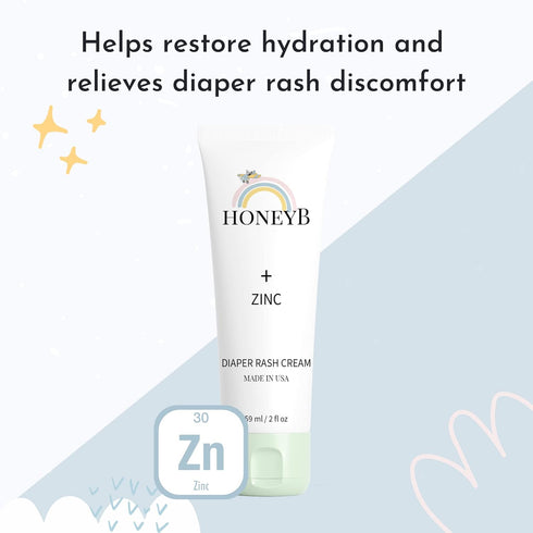 2 oz HONEYB Diaper Rash Cream with Zinc and a Powerful Blend of Natural Ingredients Non-Toxic Formula, fl